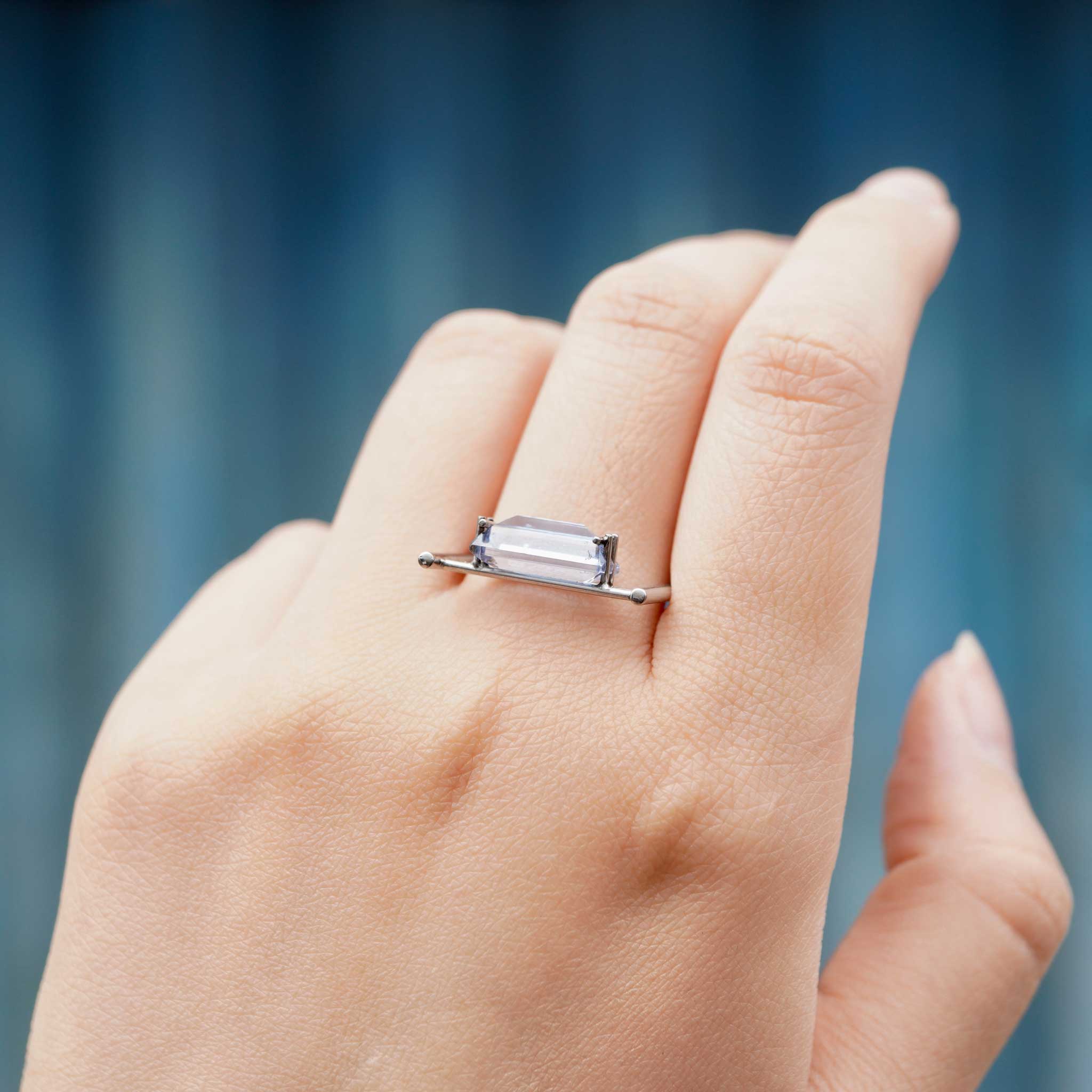 Baguette-Cut Stone Profile Ring in Stainless-Steel